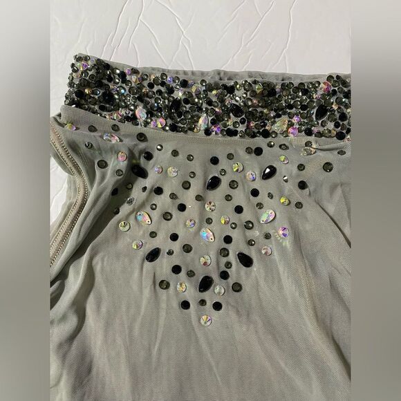 Weissman solo dance costume gray mesh tunic stoned Overdress D10664 MA adult - Picture 5 of 15